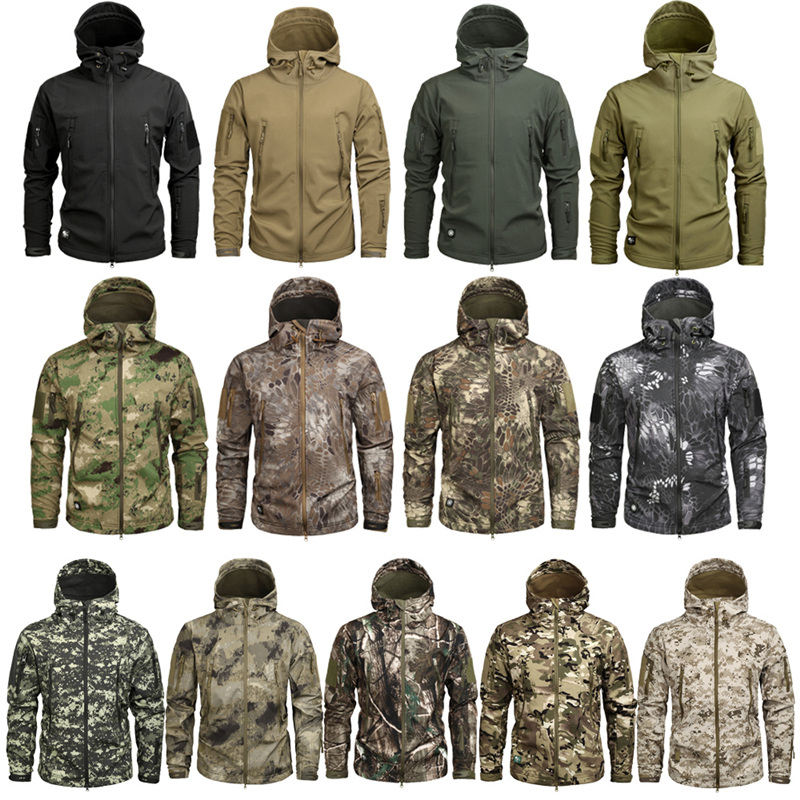 Herenjacks Mege Militaire camouflage Fleece Tactical Jacket Men Waterdichte Softshell Windshell Winter Army Leger Haped Leger HUID JACHT KLEREN 220919