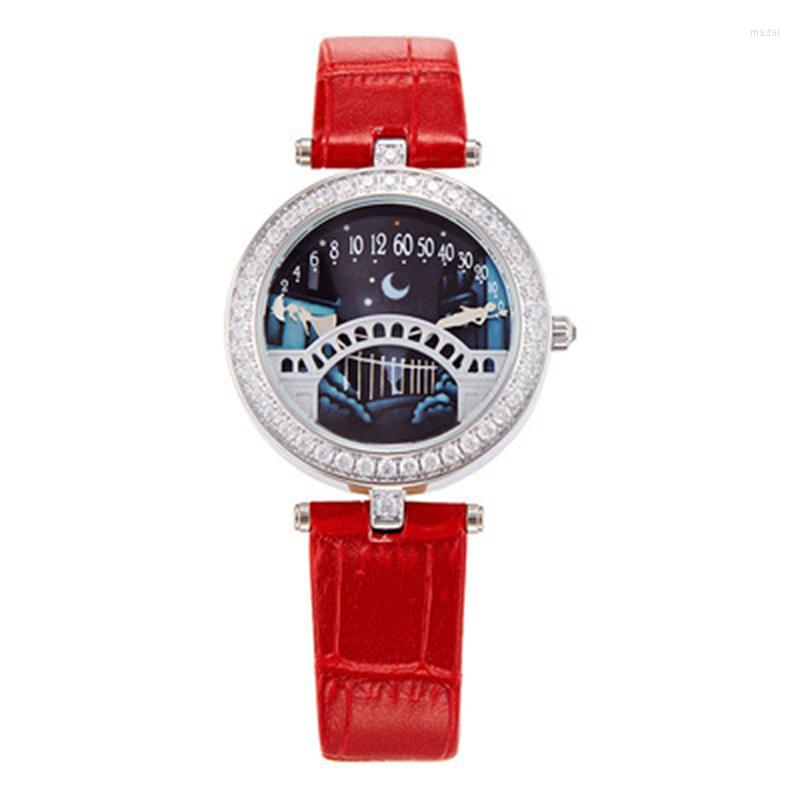 Wristwatches 2022 Women's Watch Leather Luxury Temperament Inlaid Diamond Gift For Lovers Valentine's Bridge Dating Beauti227w
