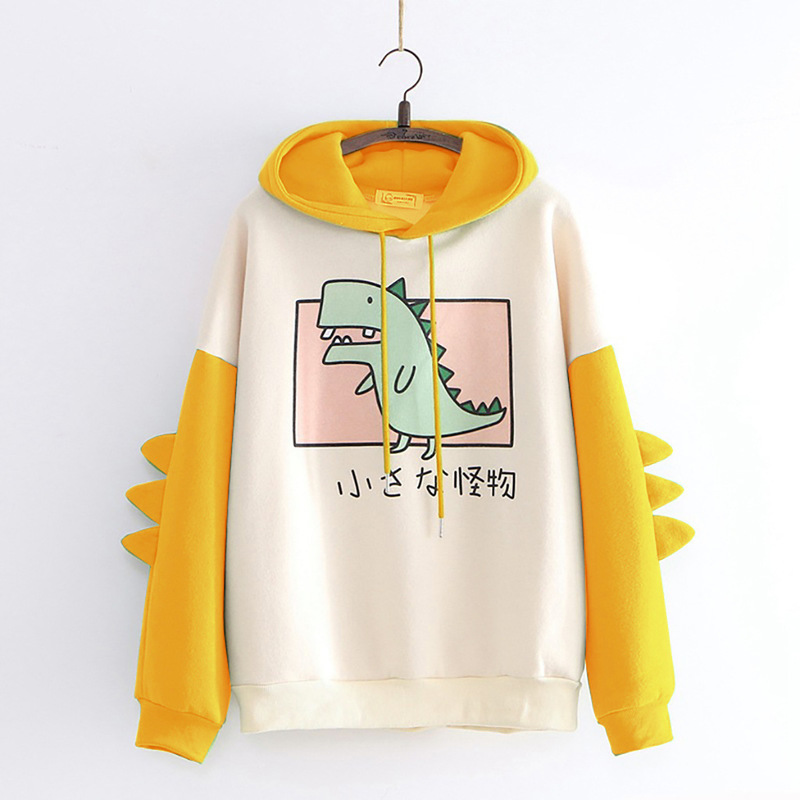 Sudaderas con capucha para mujer Sudaderas Dinosaurio de dibujos animados Sudadera con capucha de gran tamaño Sudadera de moda para mujer Impresión casual Estilo coreano Sudadera gruesa 220919