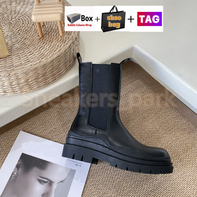 Venetas Men Boots Women Botki na pół kolan z grubymi podeszwami platforma Chelsea Platforma męska skórzana kobieta guma okrągłe palce przeciwpoślizgowe potrójne czarne hebanowe buty