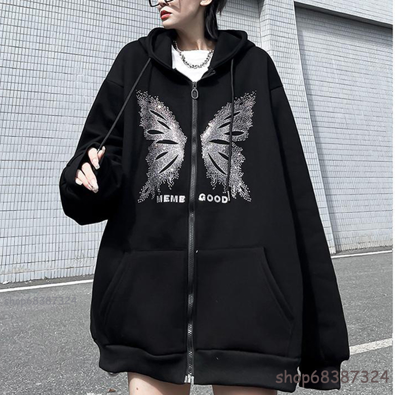 Herren Hoodies Sweatshirts Y2K Streetwear Hoodie Tops Punk Gothic Übergroße Schädel Flügel Böse Flamme Unisex Strickjacke Reißverschluss Sweatshirt Männer Frauen Jacken Mäntel 220919