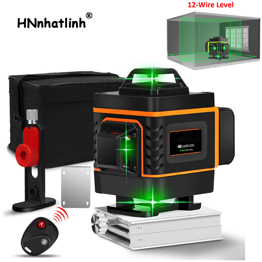 16/12 linhas 3D/4D Níveis de laser Autonivelando 360 Nível de laser verde horizontal e vertical super poderoso