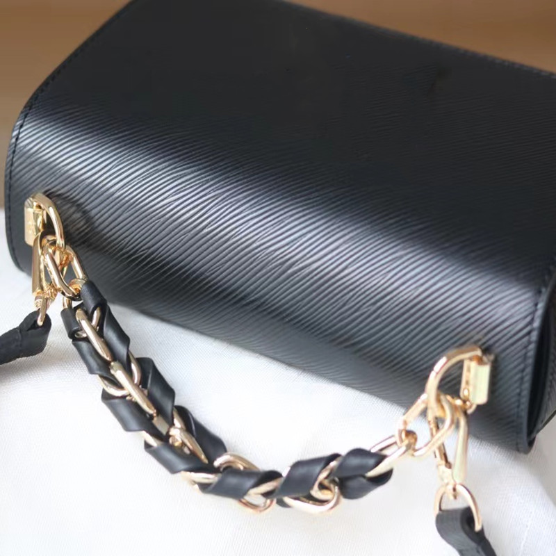 5A The new top women`s luxury bag leather designer water ripple woven Metal chain double strap twist lock shoulder crossbody classic fashion retro original 50381