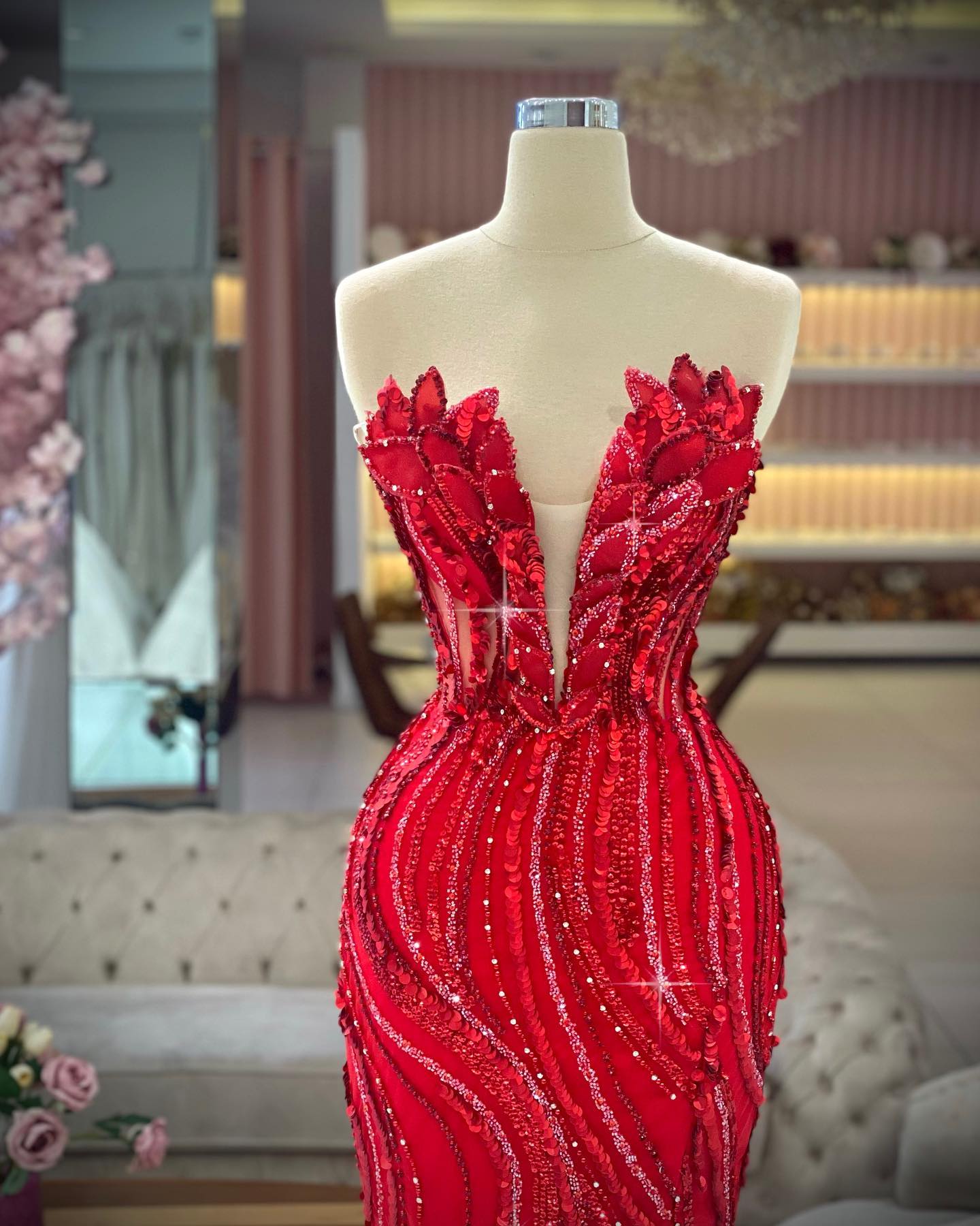 Elegant Red Mermaid Prom Dresses Sweetheart Party Dresses Beaded Side Split Floor Length Custom Made Evening Dress