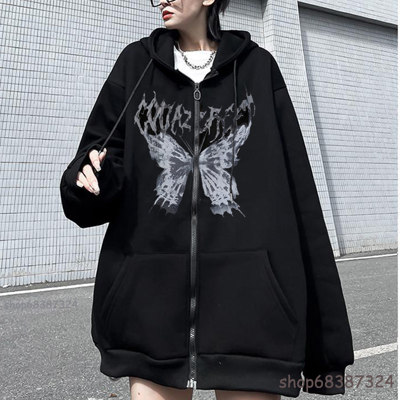 Herren Hoodies Sweatshirts Y2K Streetwear Hoodie Tops Punk Gothic Übergroße Schädel Flügel Böse Flamme Unisex Strickjacke Reißverschluss Sweatshirt Männer Frauen Jacken Mäntel 220919