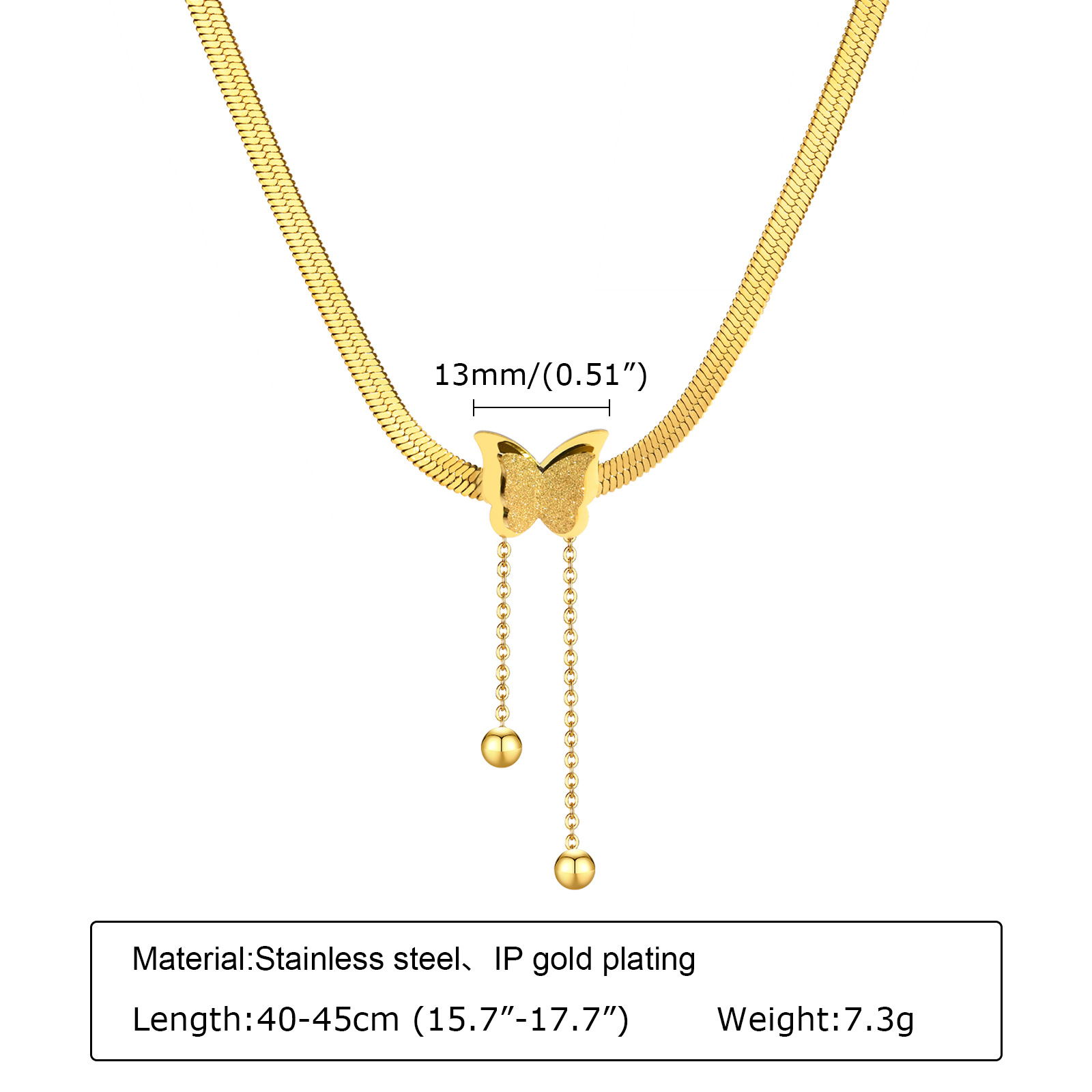 Mode kvinnors halsband rostfritt stål fjäril pendellkedja halsband 18 tum guldbling för vänner gåvor