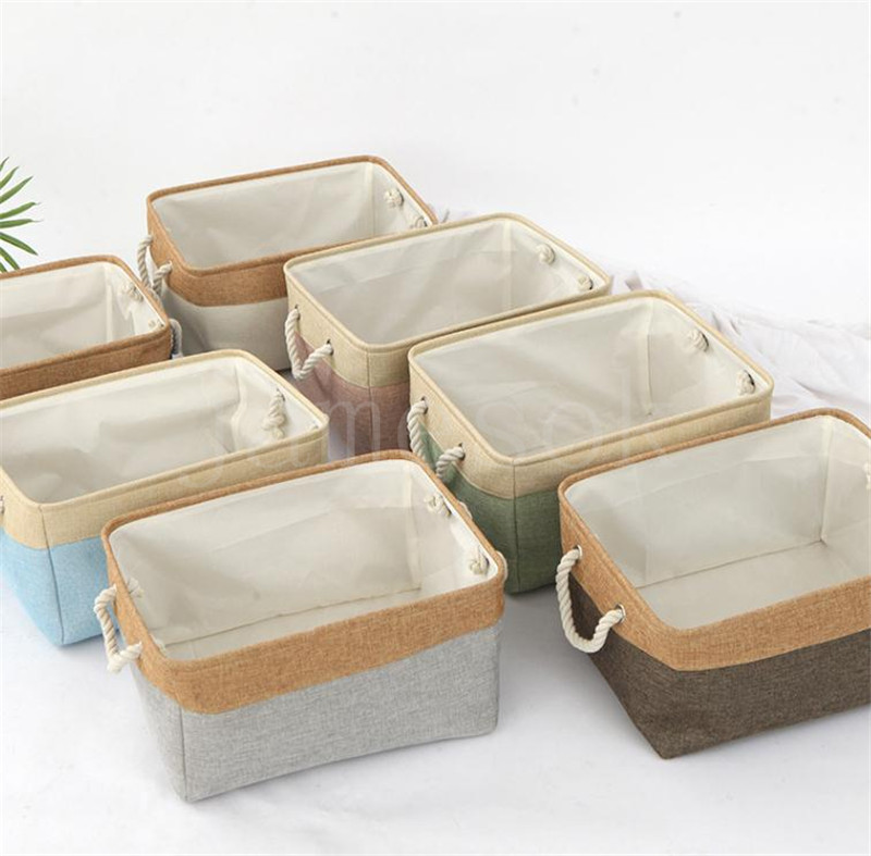 Double color Splicing Sundries storage basket Folding fabric storage-basket Cotton linen storages sorting box de768