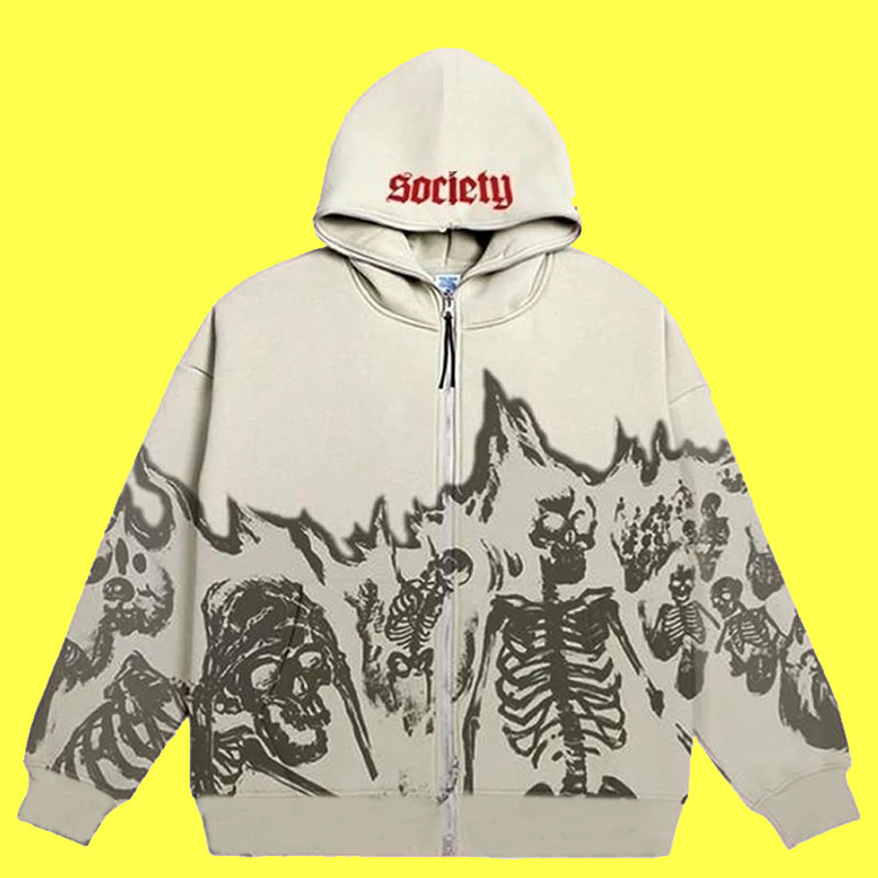 Herren Hoodies Sweatshirts Y2K Emo Männer Streetwear Vintage Schädel Hoodie Zip Up Hoodies Grunge Übergroßen Sweatshirt Gothic Harajuku Alt Halloween Kleidung 220919