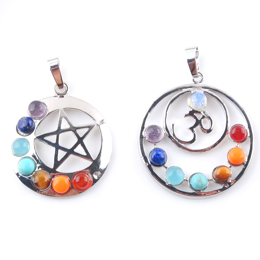 Natuurlijk 7 Chakra Stone Pendant Mediterende figuur Choko -ronde voor sieraden maken DIY kettingaccessoires BN371