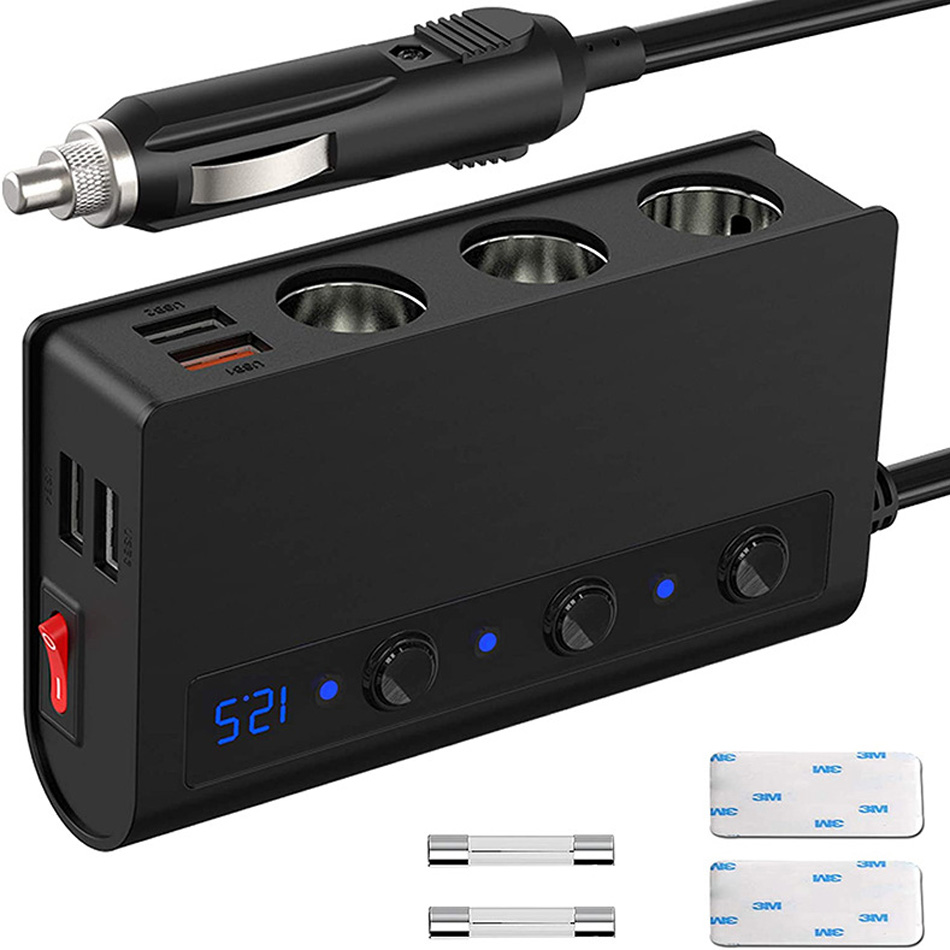 180W cigarettändare splitterbilladdare Snabbladdning QC3.0 Adapter 12V/24V 4 Port USB -laddningsuttag