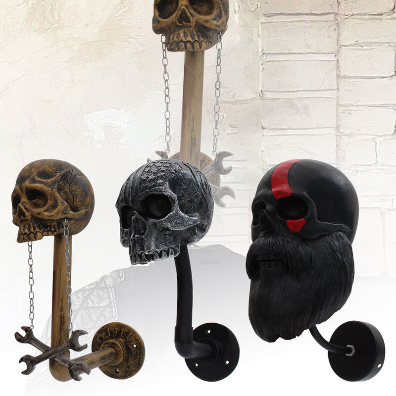 Decorative Objects Figurines Motorcycle Skull Helmet Holder for Home Office Decoration Wall Mount Rack Jacket Hook Gift Bikers 220919