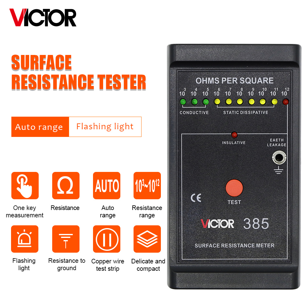 Elektrische instrumenten Victor 385 Digitale aardweerstand Tester Oppervlakweerstand Meter ASTM Standaard