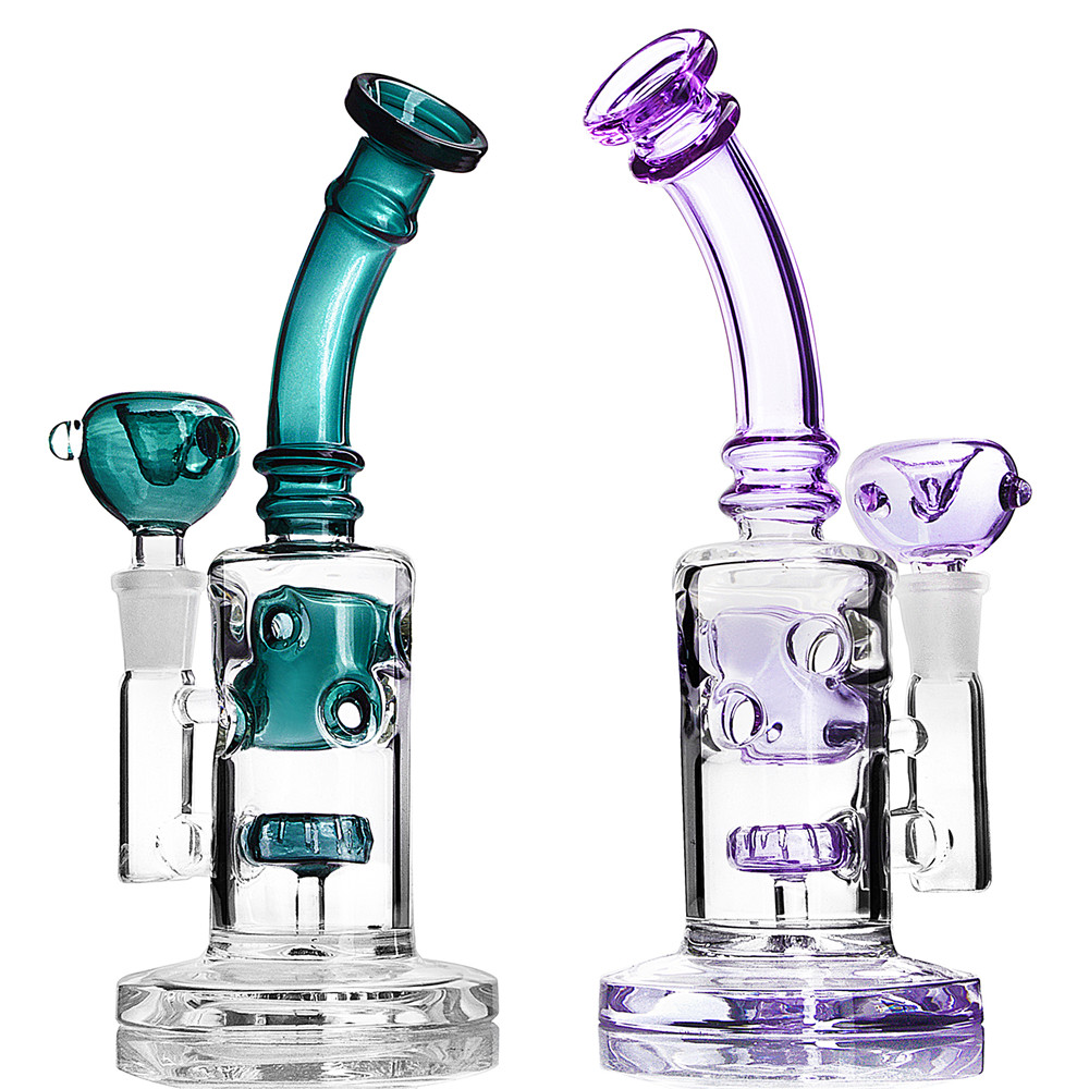Purple Glass Hookahs Smoking Pipe Ash Catcher Recycler Oil Rigs 14mm Joint Bubbler Heady Percolator Water Bongs