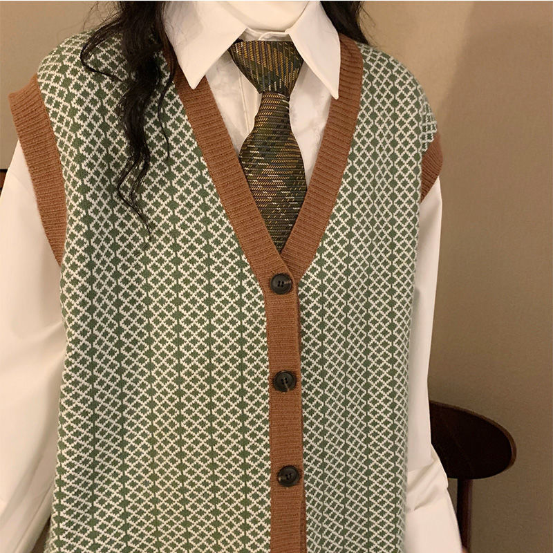 Damesvesten Retro Casual Sweater Vest Women V-Neck Classic Argyle Mouwloze breien Outerwear vrouwelijke eenvoudige zachte zachte studenten zachte ol 220916