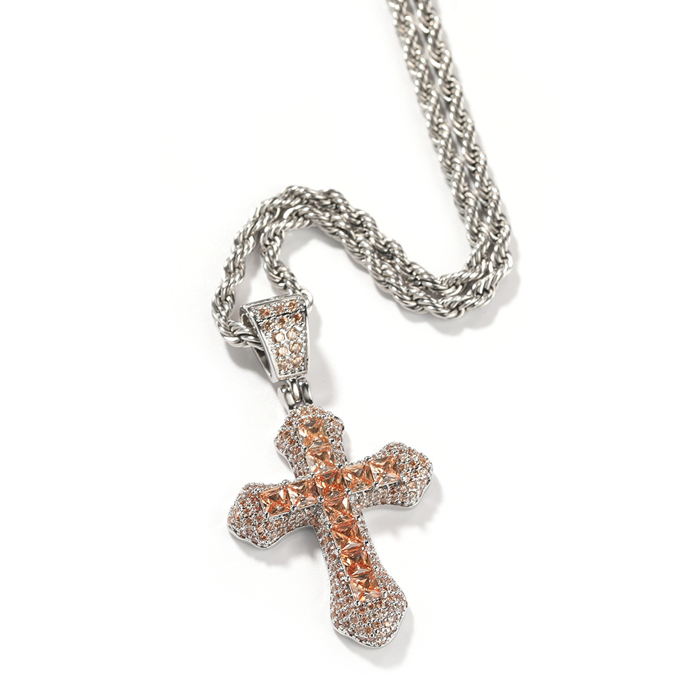 Collier croix en diamant Zircon cubique, pendentif Hip Hop lourd glacé
