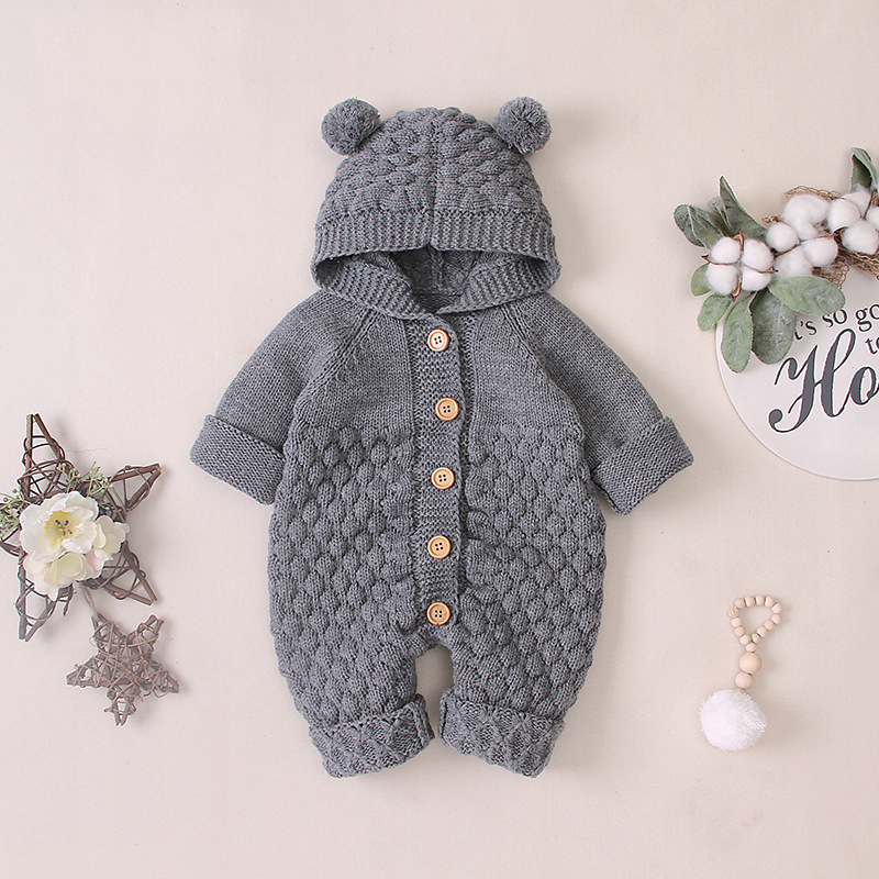 Rompers Autumn Dzieci kombinezon dla dziecka z kapturem dzianiny Born Boy Girl Romper Niemowlę Zimowe ubrania 3-24m 220919