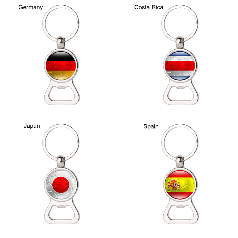 Flasköppnare nyckelring fotbollsnyckelringar lands flaggor öl edc souvenir Qatar spanien Portugal Brazil fotboll fans presentbilsnyckelhållare innehavare