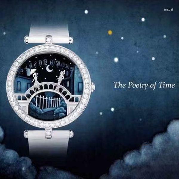Wristwatches 2022 Women's Watch Leather Luxury Temperament Inlaid Diamond Gift For Lovers Valentine's Bridge Dating Beauti2212