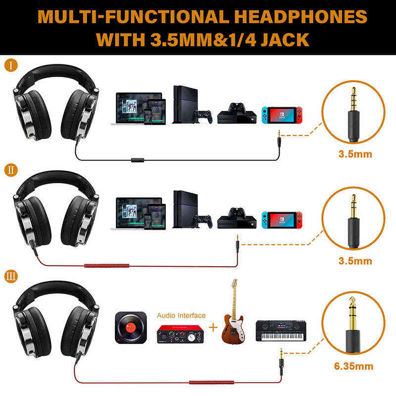 Cuffie Oneodio Over Ear Cuffie Hifi Studio DJ Cuffie Wired Monitor Music Gaming Headset Auricolare telefono Computer PC con microfono T220916