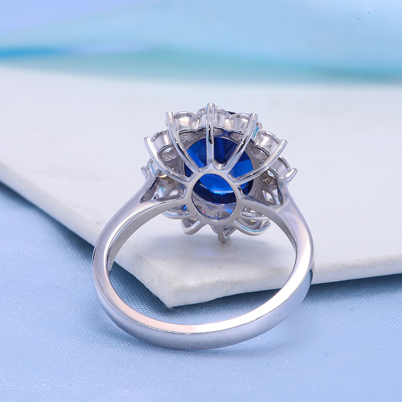 Solitaire Ring Aeaw Geuthesine Woman Engagement S 8x10mm Lab Sapphire avec des bijoux Moisanite Solid 14K White Gold Classic Lady 220916