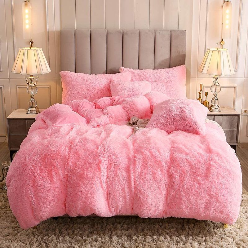 Ensembles de literie Couverture de couette moelleuse Ensemble de lit Fausse fourrure Couette floue Luxe Ultra doux en peluche Shaggy 3 pièces 220919