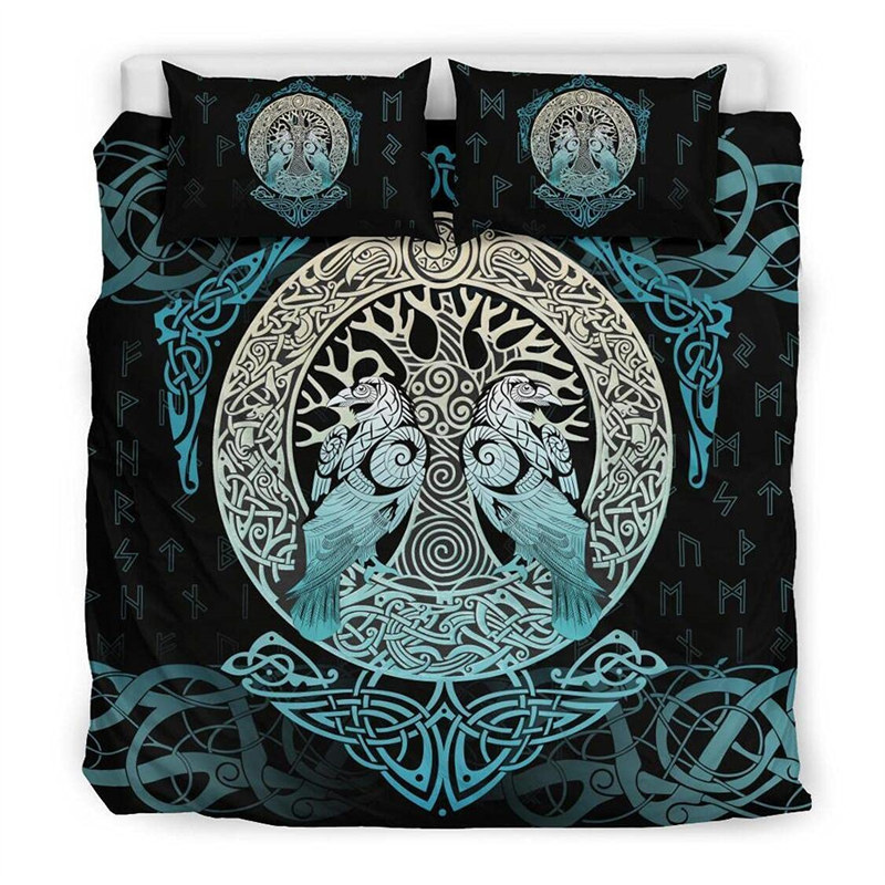 Bettwäsche Sets Viking Drakkar Duvet Cover weiche Yggdrasil -Bettwäsche Set Vikings Fenrir Wolf Celtic Quilt Cover Mutter Tag GIF9497586