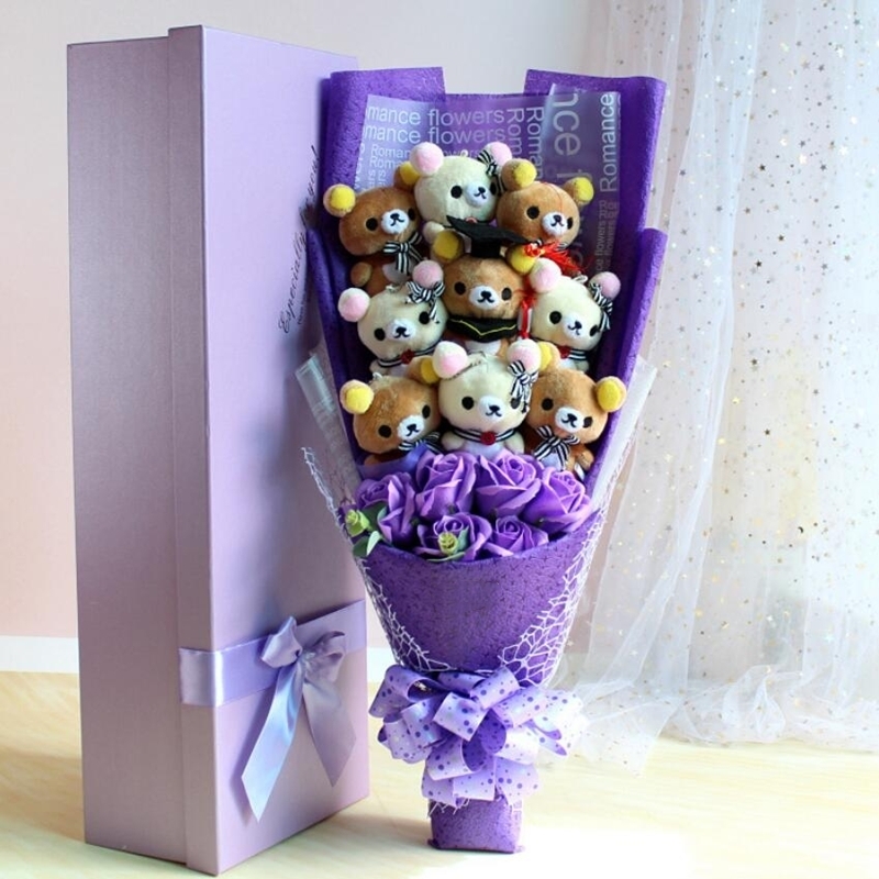 Pchane pluszowe zwierzęta Śliczne niedźwiedzia Animal Toy Cartoon Bouquet Bouquet Creating Birthday walentynkowe Święta Bożego Narodzenia 220919