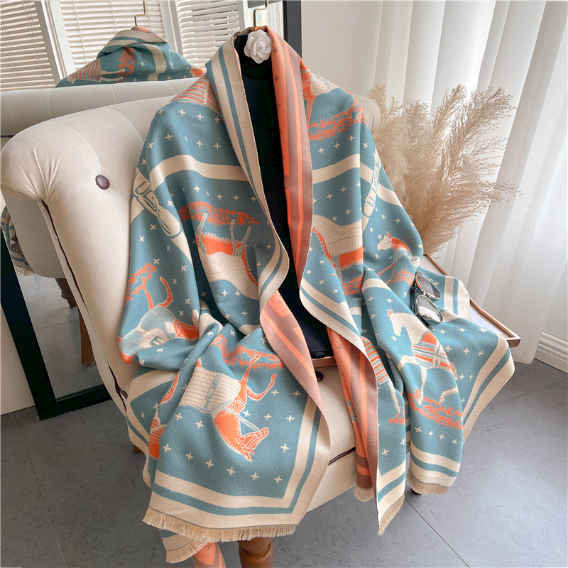 Scarves Warm Winter Scarf Cashmere Women Pashmina Design Print Shawls Wrap Female Thick Blanket Soft Bufanda Stoles Fashion 220920
