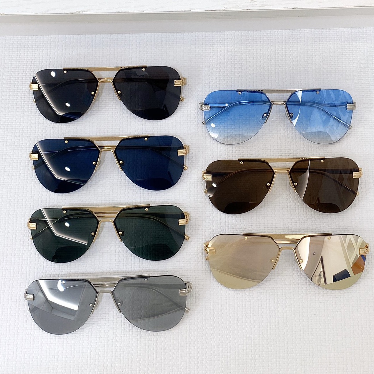 Gold Metal/Grey Lens Ash Pilot Sunglasses Rimless Frame Sunnies Gafas de sol Summer Men Glasses Shades Occhiali da sole UV Eyewear