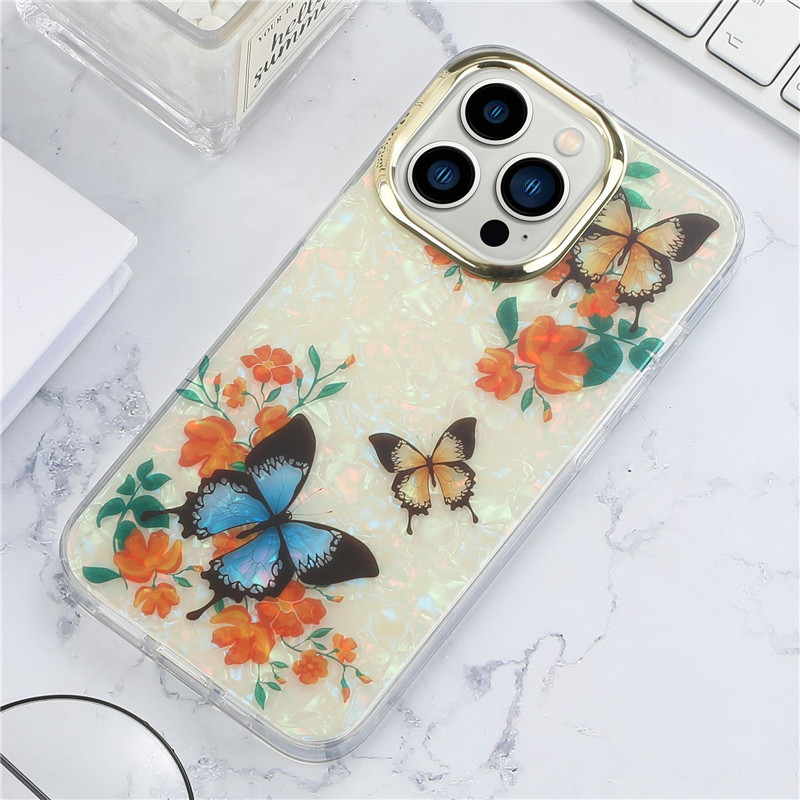 Elektropläterade blommor för iPhone 15 14 Plus 13 12 11 Pro XS Max XR X Telefon Vacker blommig plätering Clear Case Farterfly Cover Girls 200st