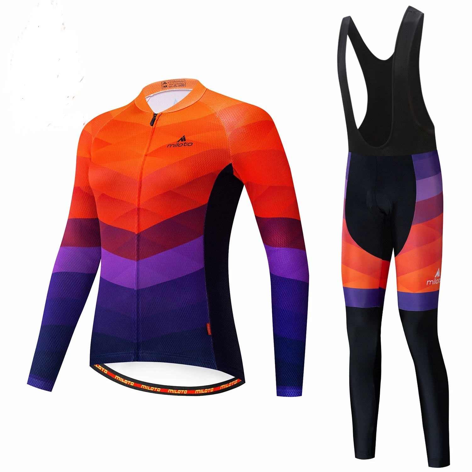 2024 Pro Women Orange Purple Winter Cycling Jersey Zestaw na rowerze górskim z długim rękawem