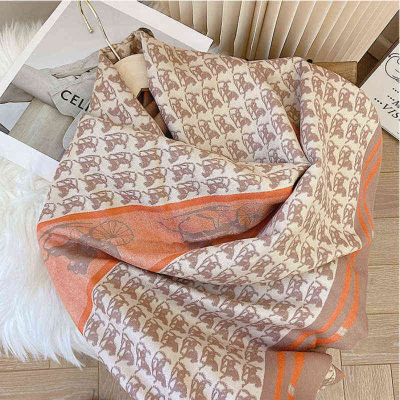 Scarves Luxury Brand Scarf for Women Warm Cashmere Shawl Wrap Large Pashmina Blanket Designer Scarves Carriage Print Female Foulard T220919