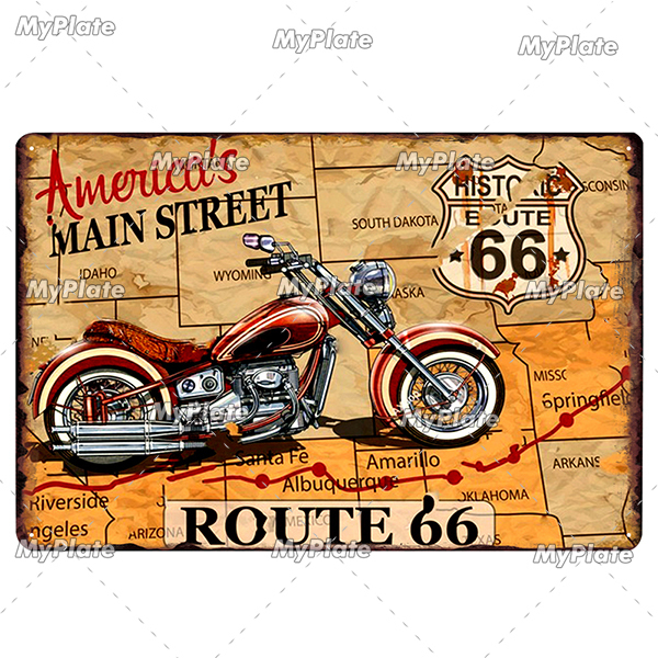 Motorcycle Metal Painting Sign Vintage Plaque Tin Sign Wall Decor For Garage Club Plate Crafts Art Route 66 Poster Gift Custom Wholesale size 30X20CM