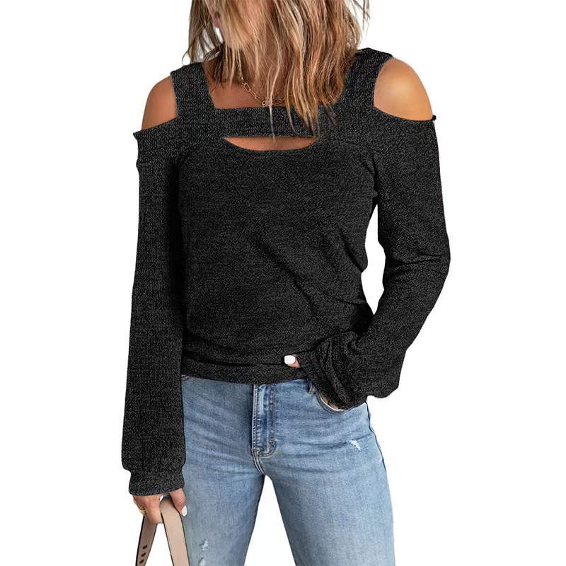 2022 Summer Women Fashion Strapless Loose Solid Color Long Sleeve Blouse Street Ladies Casual Spring and Autumn T-shirts