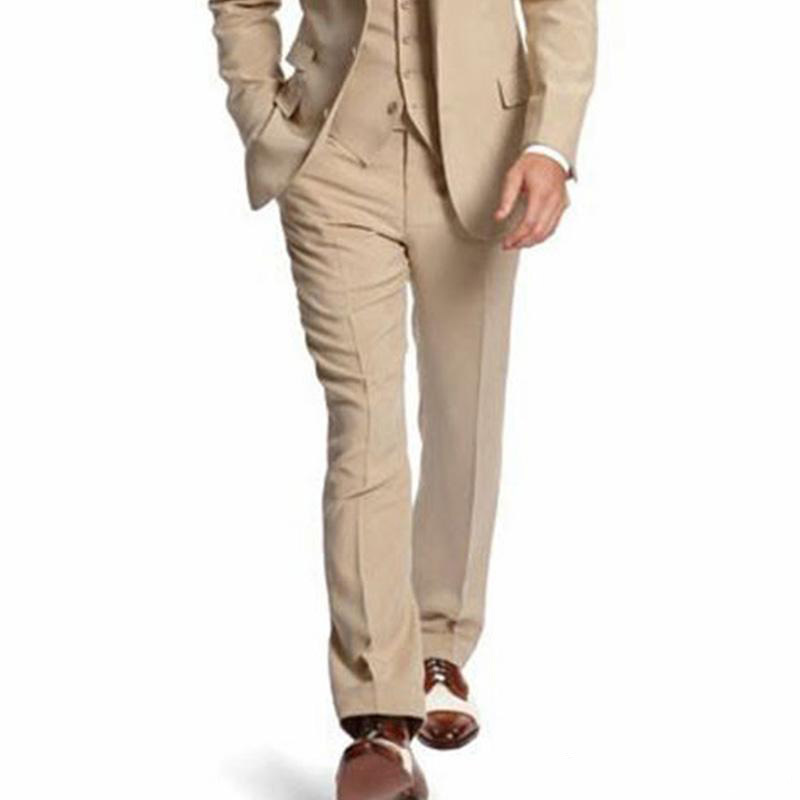 Men's Suits Blazers Beige Three Piece Business Party Men Peaked Lapel Two Button Custom Made Wedding Groom Tuxedos Jacket Pants Vest 220920