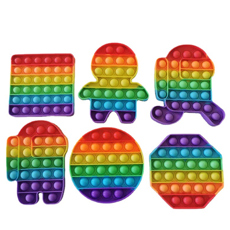 Silicone Rainbow Decompression Toys Push Finger Bubble Stress Reliever Fidget pop Toy Autism Special Needs Sensory Gifts for Kids Party Game
