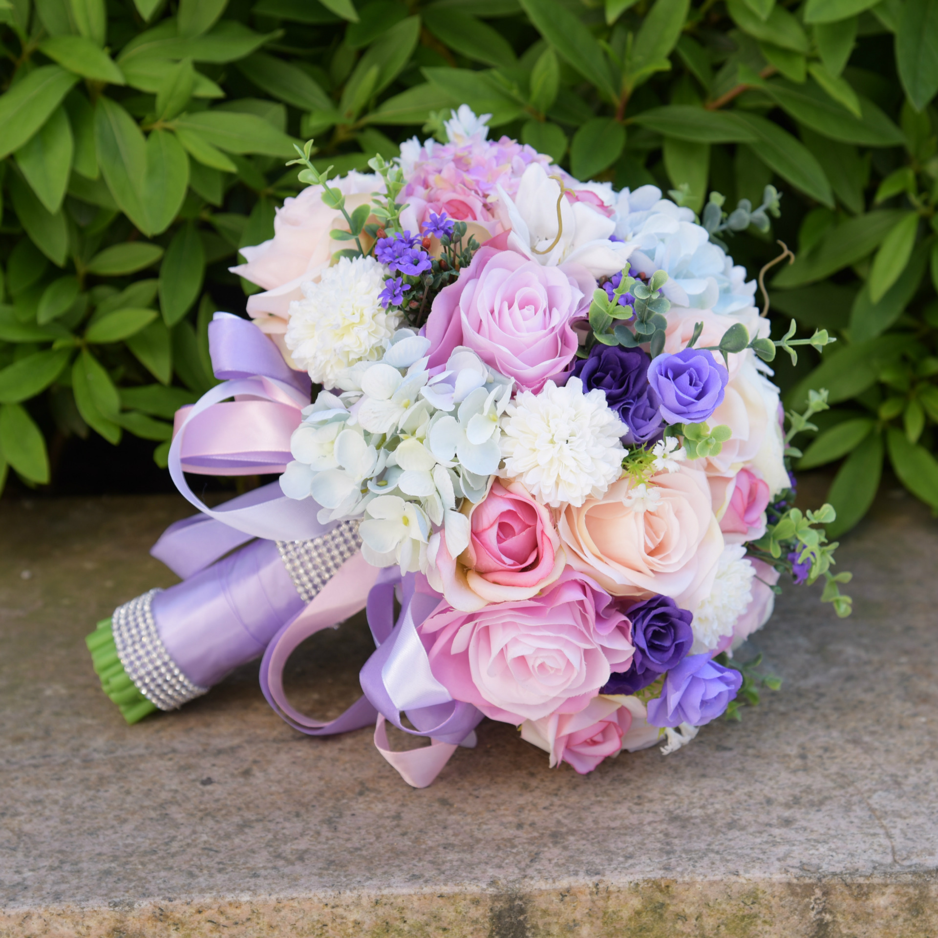 Silk Wedding Flowers 2023 Garden Artificial Bridal Bouquet Home Decor Flowers Bridesmaid Roses Hydrangea Brides 3 Sizes S M L Leaf-shaped Hybrid Purple Lavender Pink