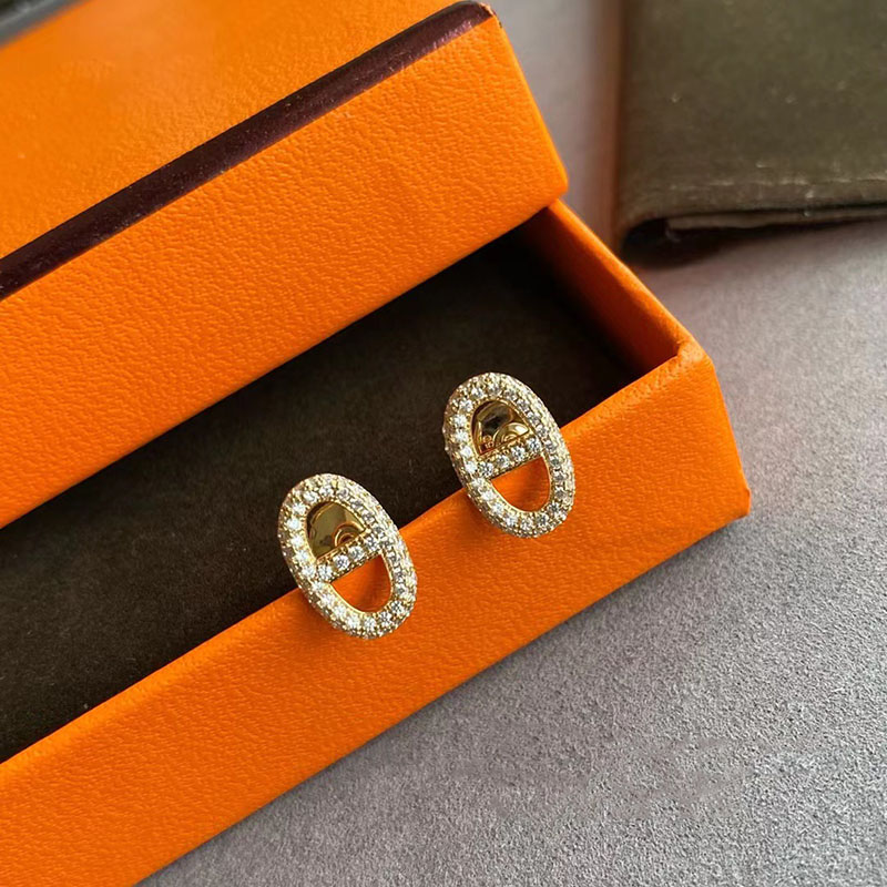Luxury H Brand Boucles d'oreilles classiques avec brillance en cristal en diamant en diamant anneau de fiançailles