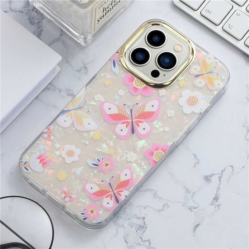 iPhone 15 14 Plus 13 12 11 PRO XS XR X Phone Beautiful Flollal Plating Clear Case Butterflyカバーガールズ