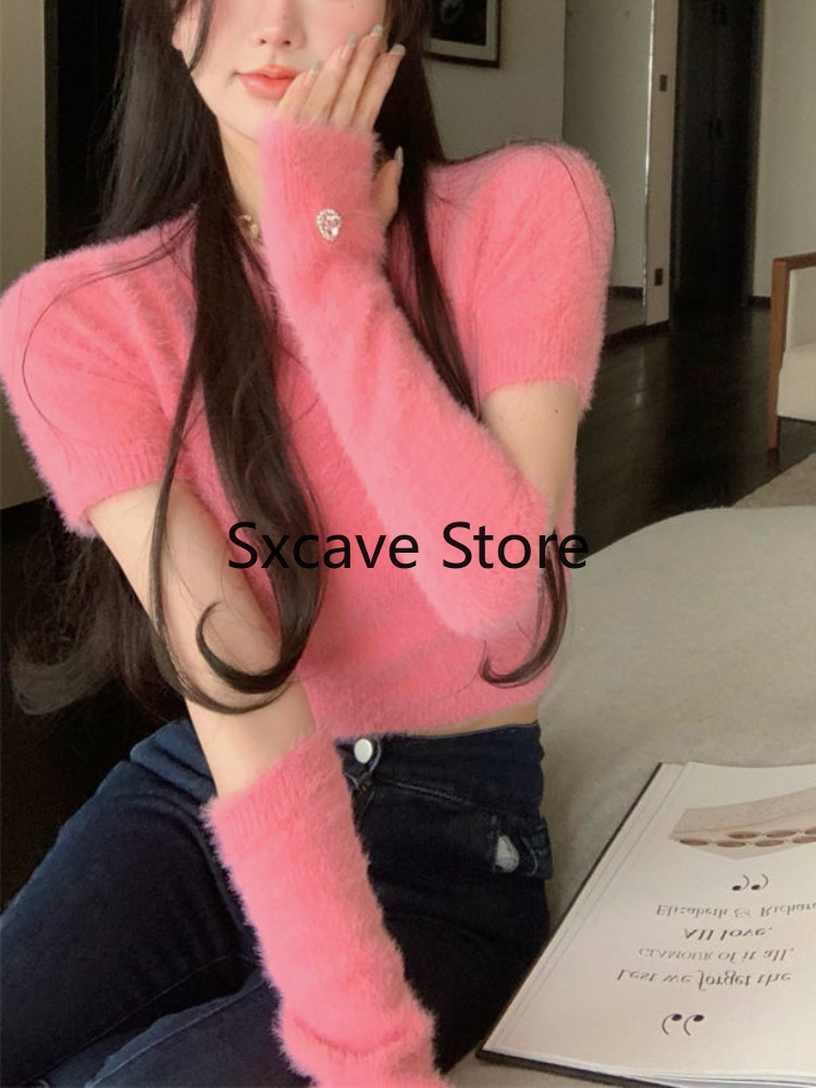 Suéteres femininos de malha de pêlo mulheres projetar roupas casuais chiques y2k tops femininos de manga comprida estilo coreano Slim Spring 220920