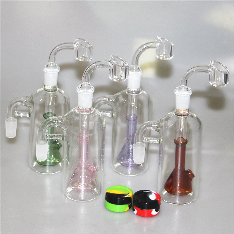 Cam Kül Catcher 14mm mini nargile cam bong su yakalayıcıları kalın pyrex berrak bubbütle ashcatcher 90 derece