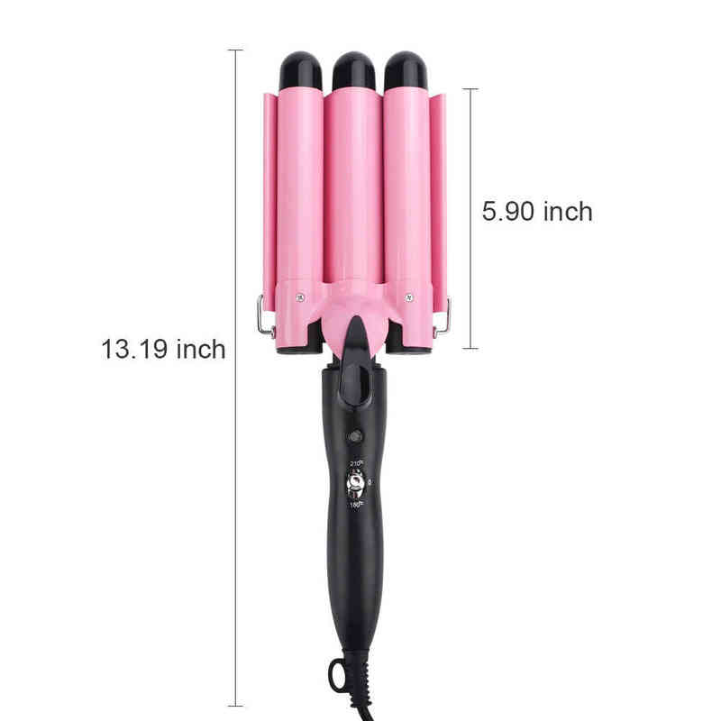 Hair Curlers Straighteners 3 Barrel Curling Iron Wand Temperature Adjustable 5 Size Perm Splint Ceramic Triple Barrels Hair Waver Portable Hair Iron Curler T220916