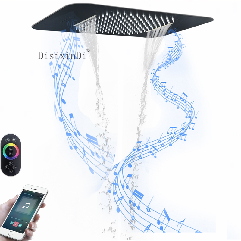 Bathroom 580X380mm LED Shower Head With Music Speaker Luxury Ceiling Mounted Rain Waterfall Shower Faucet