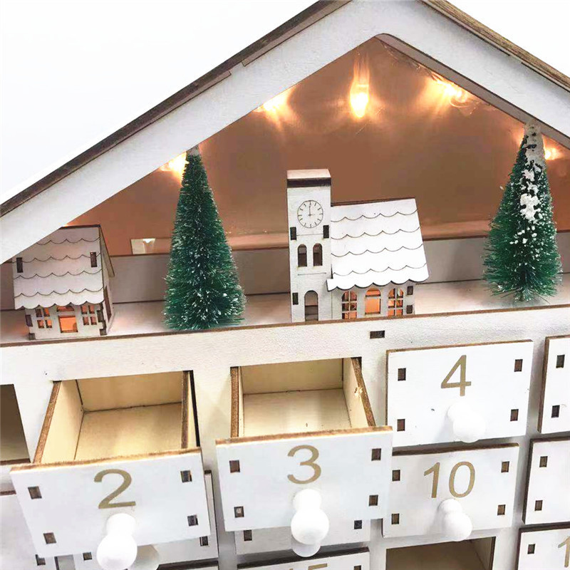 Decoraciones navideñas LED blanco Calendario de Adviento de madera de 24 días Iluminación con pilas 24 cajones de almacenamiento Casa Decorar el hogar 220920