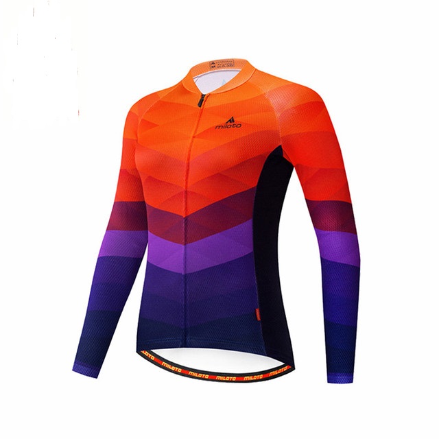 2024 Pro Women Orange Purple Winter Cycling Jersey Zestaw na rowerze górskim z długim rękawem