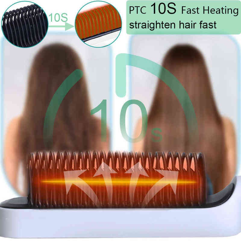 Colinhos de cabelo alisadores Brush de alisadores de cabelo 3 em 1 Aquecimento Endireador de cabelo elétrico Endurecimento e mamadeira de escova de ferro encaracolado para mulheres T220916