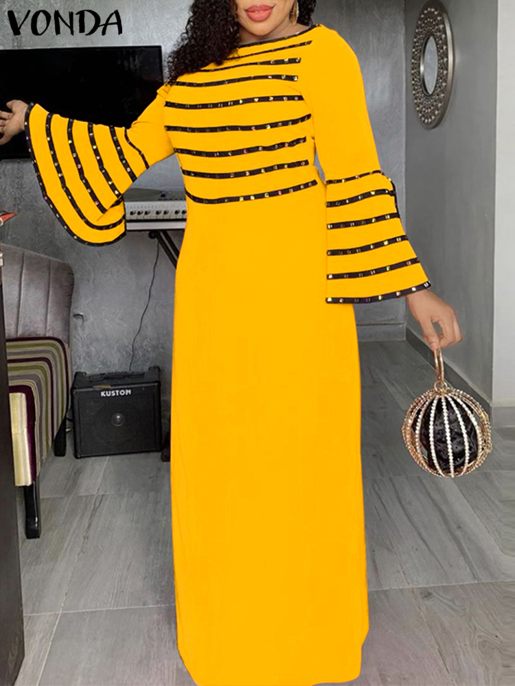 Vestidos casuais Vonda Mulheres Partem de verão Sundress Sundress Vintage Night Evening Long Maxi Dress Sleeve Sleeve Beach Vestido Robe Femme 220919