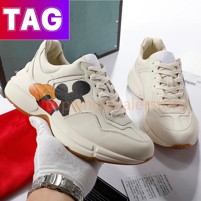 Sneakers Designer Rhyton Casual Shoes Men Women Platform old daddy shoe mens Luxury Vintage Chunky Sneaker beige canvas Leather interlock web printed trainers 4VYW