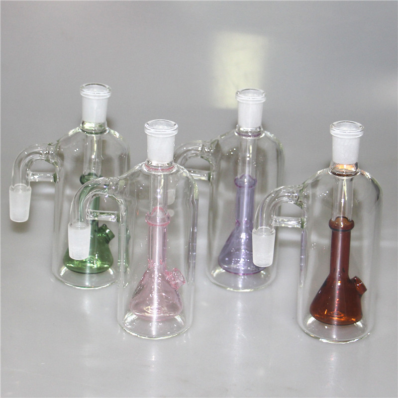 Glas-Aschefänger, 14 mm, Mini-Shisha-Glasbong, Wasserfänger, dicker, klarer Pyrex-Bubbler, Aschenfänger 90 Grad