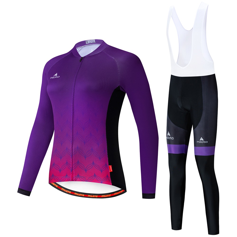 2024 Pro Women Dark Purple Winter Cycling Jersey Set Long Sleeve Mountain Bike Cycling Clothing Breattable MTB Bicycle Clothes Wear Suit B17